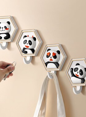 极速北欧ains风入户玄关门后挂钩挂衣架免打孔创意熊猫治愈系装饰
