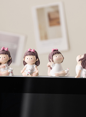 极速创意可爱瑜伽女孩显s示器摆件办公室电脑桌面工位装饰品送女