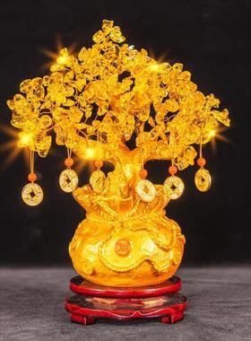 招财黄水晶发财树摆件酒柜装饰家居客厅玄关小摇钱树开业乔迁礼品