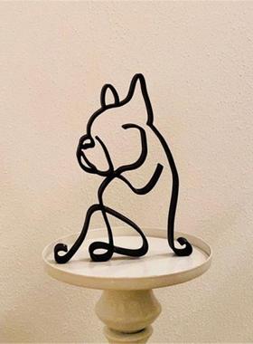 北欧家居创意狗狗极简艺术雕塑摆件装饰金属工艺品书桌摆饰