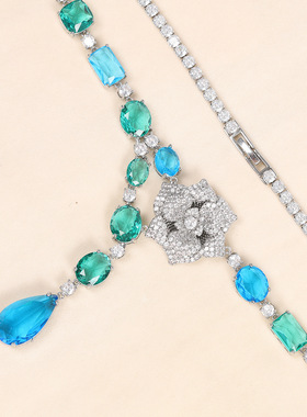 2023欧蒂娜新款秋冬季奢华设计花卉重工夸张套装时尚新娘项链现货