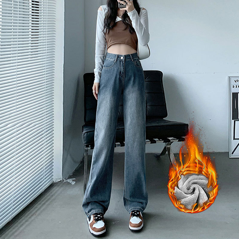 拉夏贝尔韩系牛仔裤秋冬加绒新款!