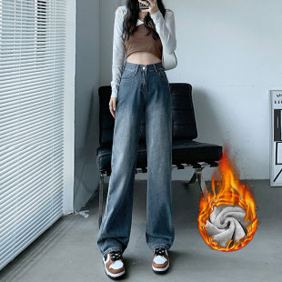 拉夏贝尔韩系牛仔裤秋冬加绒新款！