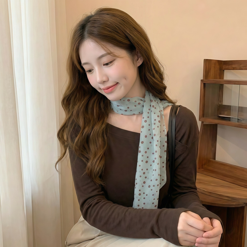 法式复古蓝色波点丝巾2026新款韩版女薄款高级感时尚百搭披肩围脖 - 图0