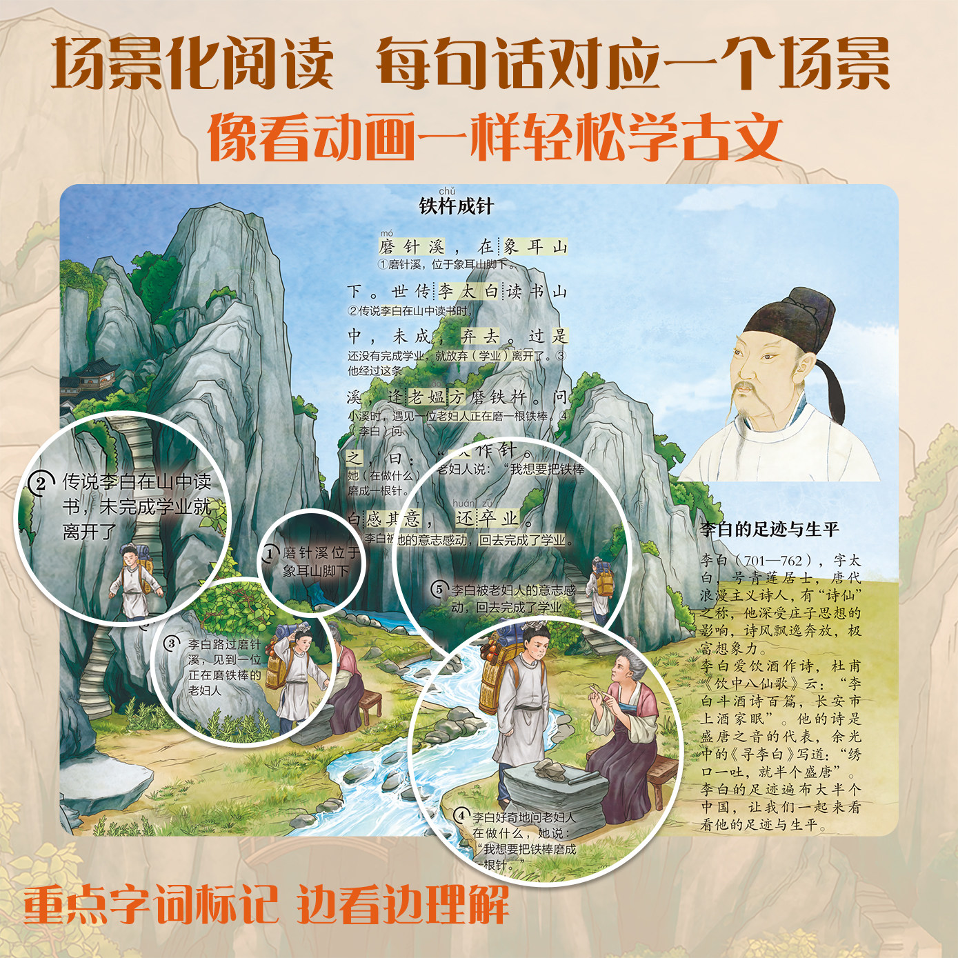 【北斗】2026新版语文小古文画卷 正反4米大拉页 小学课内古文全覆盖图文插画注释简单易学 家用课堂多场景使用儿童古文启蒙用途