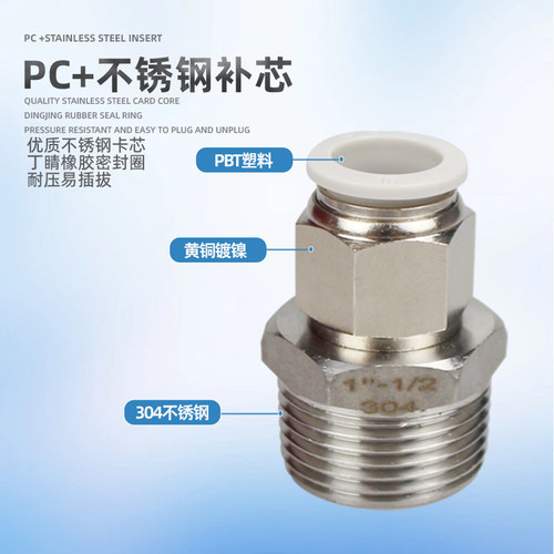 精品气动快插气管接头PC12-06/08/10/14/16-06分/1寸 3/4螺纹直通 - 图2