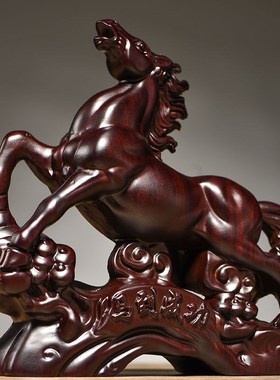 极速黑檀木雕马摆件实木生肖马到成功中式家M居书房办公桌面红木