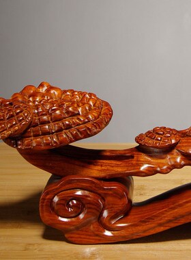 极速花梨木雕刻灵芝如意摆件w红木工艺品家居客厅玄关装饰开业乔