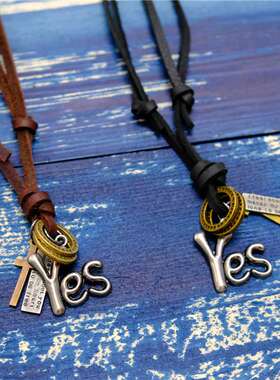 极速New simple YElS letter leather retro necklace NO pendant