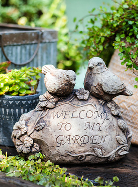 新品新品welicome欢迎门牌创意庭院杂货装饰摆件水泥小鸟石头碑雕