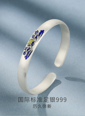 六桂福珠宝S999足银牡丹花银手镯