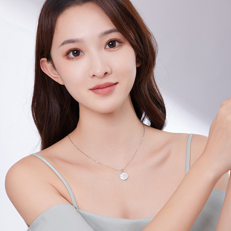 六桂福珠宝S925经典福牌银吊坠挂坠挂件百搭单品七夕礼物送女友