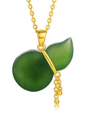 六桂福珠宝金镶玉葫芦流苏吊坠