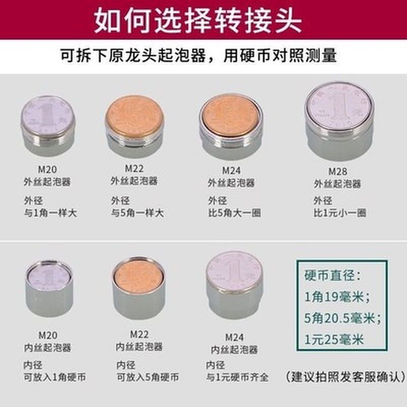 水龙头转接头净水器配件M20/22/24/28外丝细牙变内丝4分粗牙全铜 - 图3