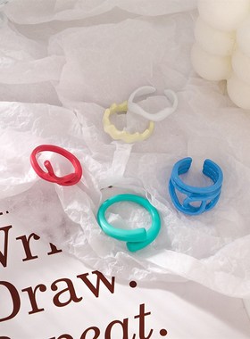 极速春季彩色戒指女时尚个性小众设计ins潮N食指戒指时尚感彩色戒