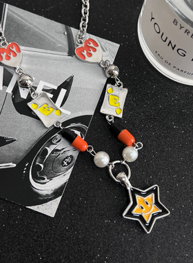 极速新款幸运星笑脸项链男女潮牌小众H设计感嘻哈风个性酷潮配饰