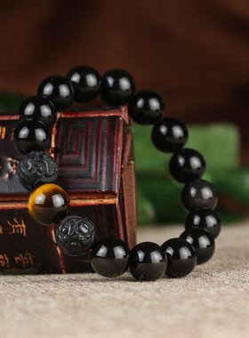 极速黑曜石手串貔貅手链皮丘男女士情侣款单O圈念珠首饰七夕小礼