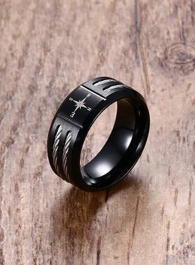 极速指南针威亚戒指9MM宽钛钢潮男钢筋钢丝指环R情人节礼物首饰品