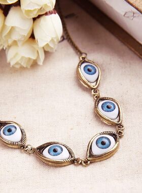 极速Vintage Punk Evil Eye Necklaces 5pcs LBlue Eyeball Conne