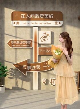 新品服装店网红h拍照区氛围布置奶茶店铺门口装饰吸引人打卡提示
