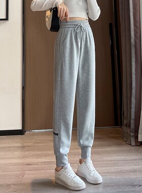 新品加绒卫裤女秋冬季哈q伦运动裤子2022新款加厚束脚外穿休闲萝