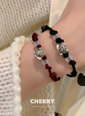 极速新中式醒狮编织绳手链t女复古国潮情侣红绳手绳汉服禅意风闺