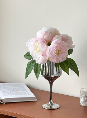 极速美式高脚花瓶摆件客厅插花芍药E假花仿真花电视柜摆设小众桌