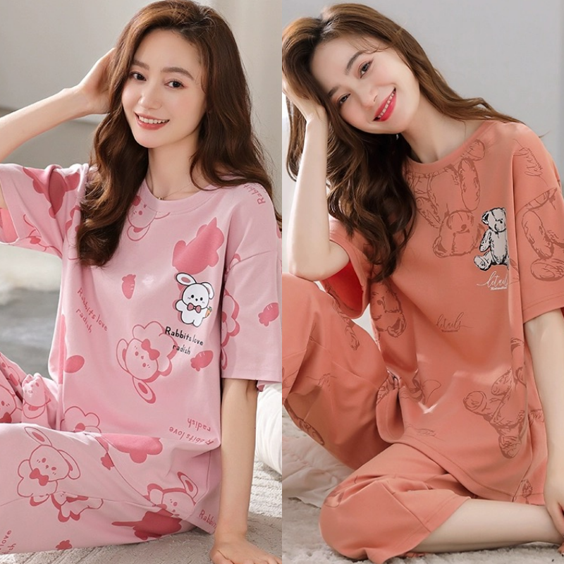 大码睡衣女夏季套装新款春秋天短袖七分裤可爱卡通外出网红家居服,淘宝优惠券,粉丝福利购,淘宝优惠卷