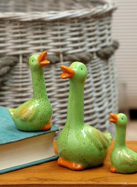 极速复古乡村风可爱m陶瓷小麻鸭子动物摆件橱窗客厅电视柜房间摆