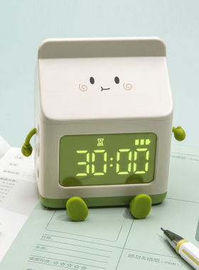 新品新款卡通趣味牛奶盒闹钟学生专用倒计时时间管理X儿童塑料数