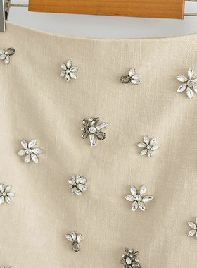 速发BBWM Women Set Solid Diamond Decoration Sexy Mini Skirt