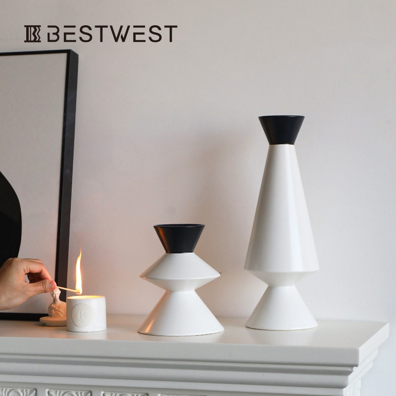 博西家居北欧几何陶瓷花瓶摆件民宿酒店样板间客厅餐桌蜡烛台设计,淘宝优惠券,粉丝福利购,淘宝优惠卷