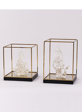 极速新中式玻g璃假山软装摆件禅意透明太湖石酒店客厅台面金属架