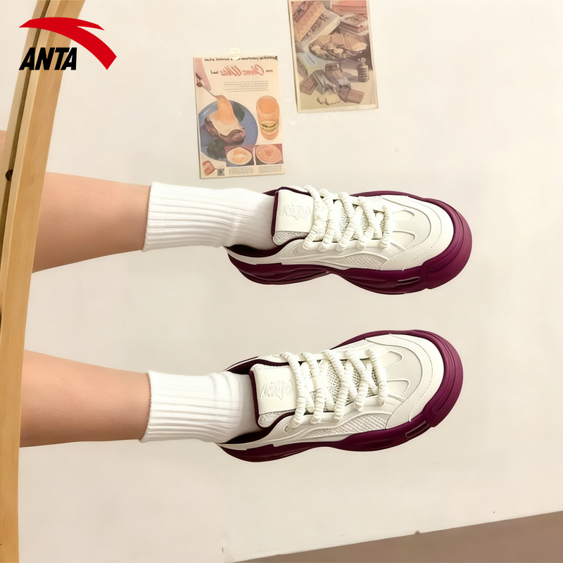 安踏女鞋板鞋2025新款波浪鞋超轻厚底增高运动百搭初中学生休闲鞋 - 图3