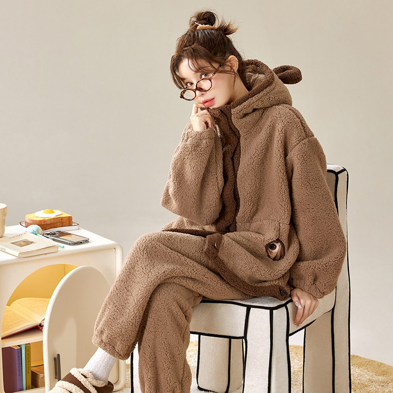 秋冬季羊羔绒睡衣女卡通可爱连帽巨保暖加厚宽松家居服套装冬季,淘宝优惠券,粉丝福利购,淘宝优惠卷