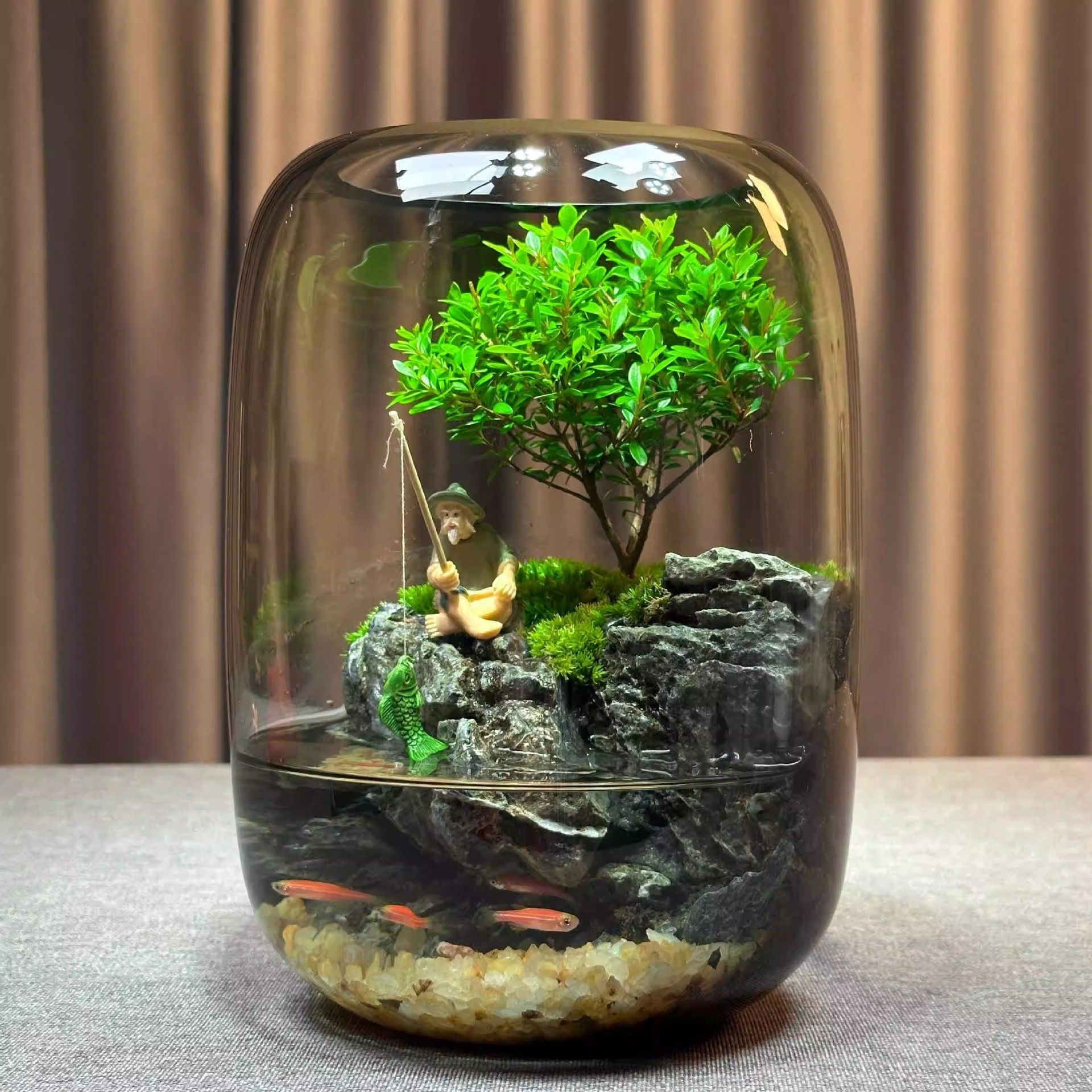 创意圆形玻璃花瓶加厚鱼缸生态瓶微景小型小鱼缸桌面装饰水培摆件,淘宝优惠券,粉丝福利购,淘宝优惠卷