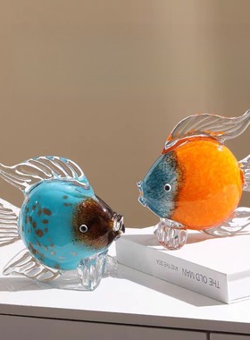 北欧玻璃亲嘴鱼摆件家居软工艺品