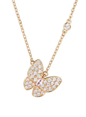 跨境精工白贝母蝴蝶项链女ins轻奢时尚气质高级感满钻蝴蝶锁骨链