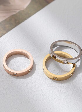 经典简约时尚百搭款情侣戒指不掉色素圈对戒闭口一字钉小众戒指女