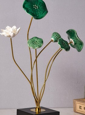 极速新中式d荷花摆件艺术品轻奢电视柜客厅玄关酒柜陶瓷家居装饰