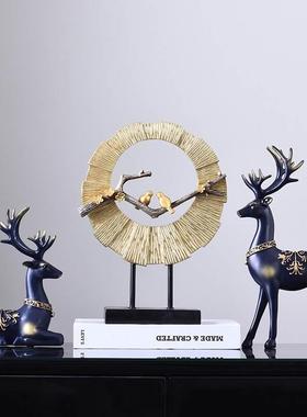 极速l美式d家居饰品件客厅柜电视柜办公室复摆古鹿饰装品欧式创酒