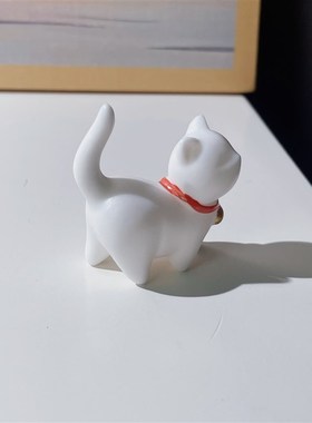 新品一个可爱的小摆t件 茶宠 陶瓷铃铛迷你小白猫