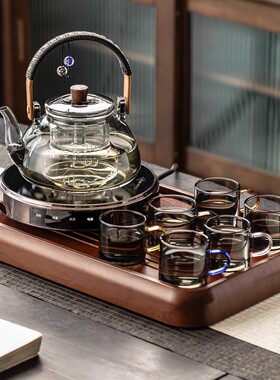 2025新款蒸煮一体玻璃茶壶大容量烧水泡茶喷淋式电陶炉煮茶器套装
