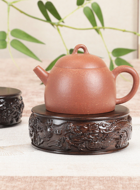 黑檀整木圆形紫砂茶壶盆景底座