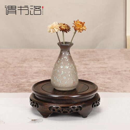 黑檀木圆形花瓶底座奇石头香炉花盆酒坛茶壶鱼缸佛像摆件底座托架 - 图0