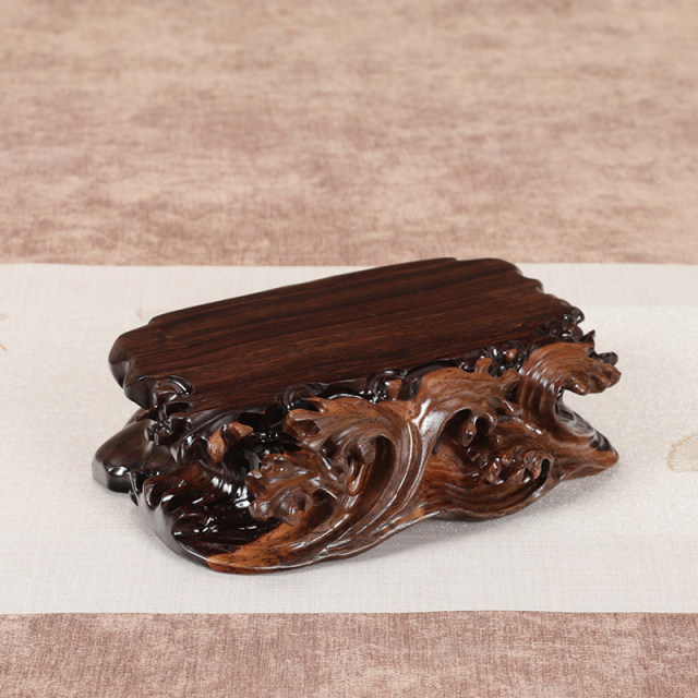 Ebony whole wood root carving with grooveable stone base
