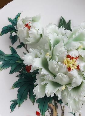 陶瓷牡丹花挂盘客厅电视柜酒柜博古架装饰品中式摆件乔迁新居礼物