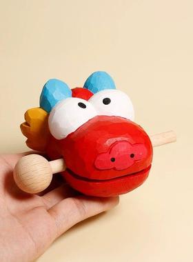上班发疯摆件手工木雕木鱼龙头摆件工位治愈情绪礼物女生桌面摆件