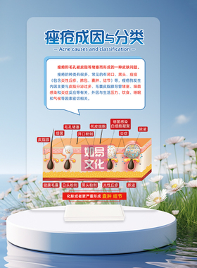 痤疮成因与分类亚克力展示牌美容会所场景摆件面部美疗知识科普物