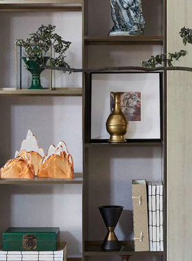 速发轻奢新中式玻璃禅山摆件假意石饰样板间茶室书柜书房玄关软装